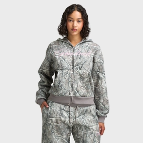 Hoodrich Women's Mid Length Zip Through Hoodie / Woodland Camo Comfort Flex Fit