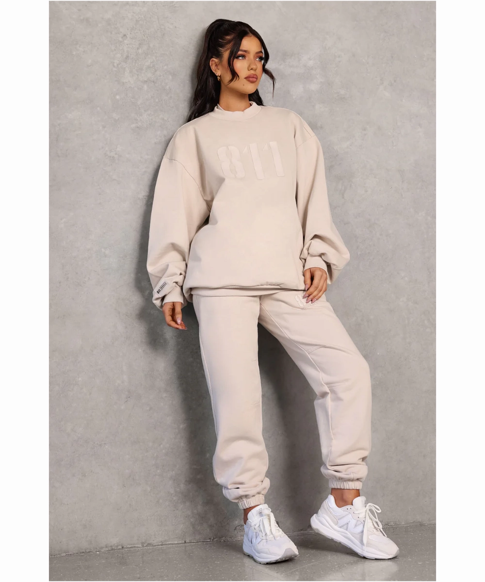 Cozy Vibe 811 Originals Unisex Signature Big Logo Sweater (Beige)