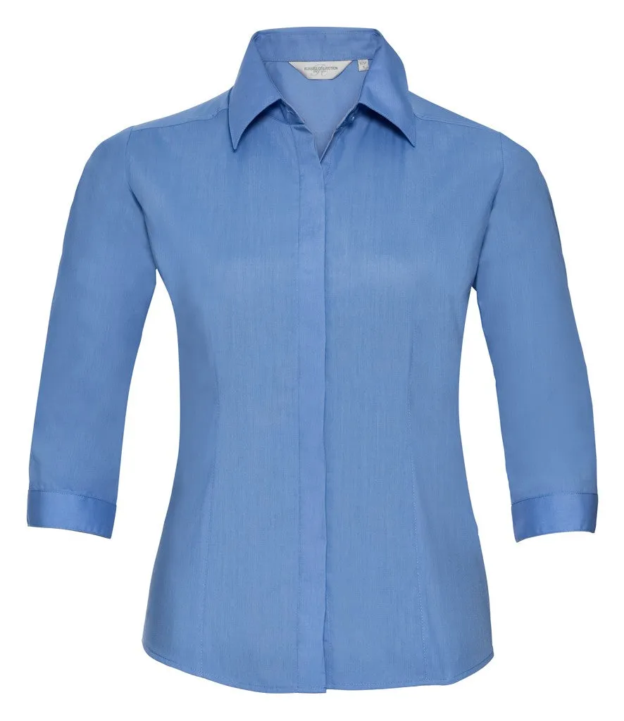 Mesh Glow Ladies 3/4 Sleeve Polyester Easy Care Fitted Poplin Shirt | CORPORATE BLUE
