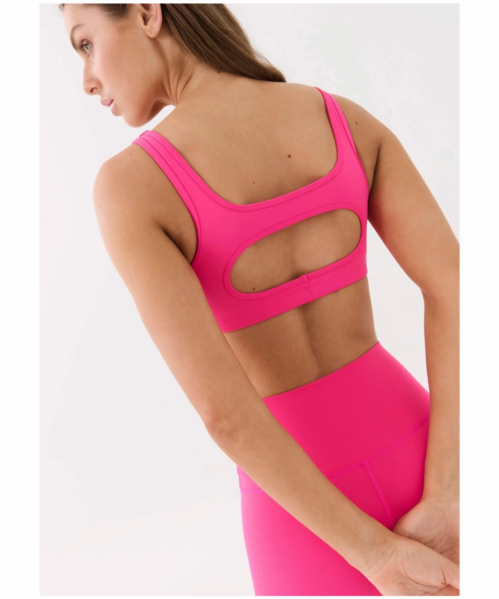 Durable Reinforced Edges Neat Edge P.E Nation Amplify Sports Bra (Pink Glo)