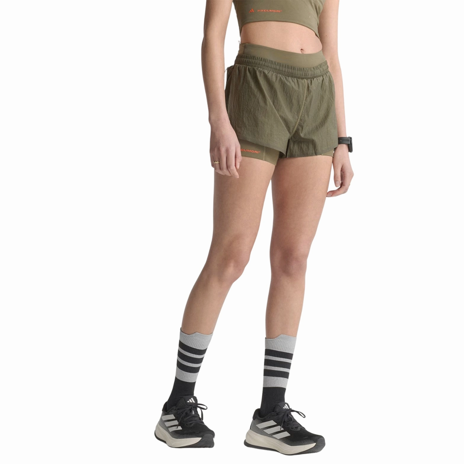 Women's Adi365 H.Koumori Running 2 in 1 Shorts Olive Strata Strong Soul
