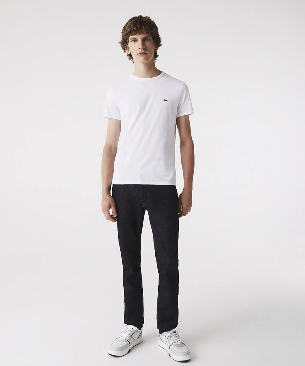 Lacoste Classic Crew Neck Pima Tee (White) MatteFinishTexture Couple Look