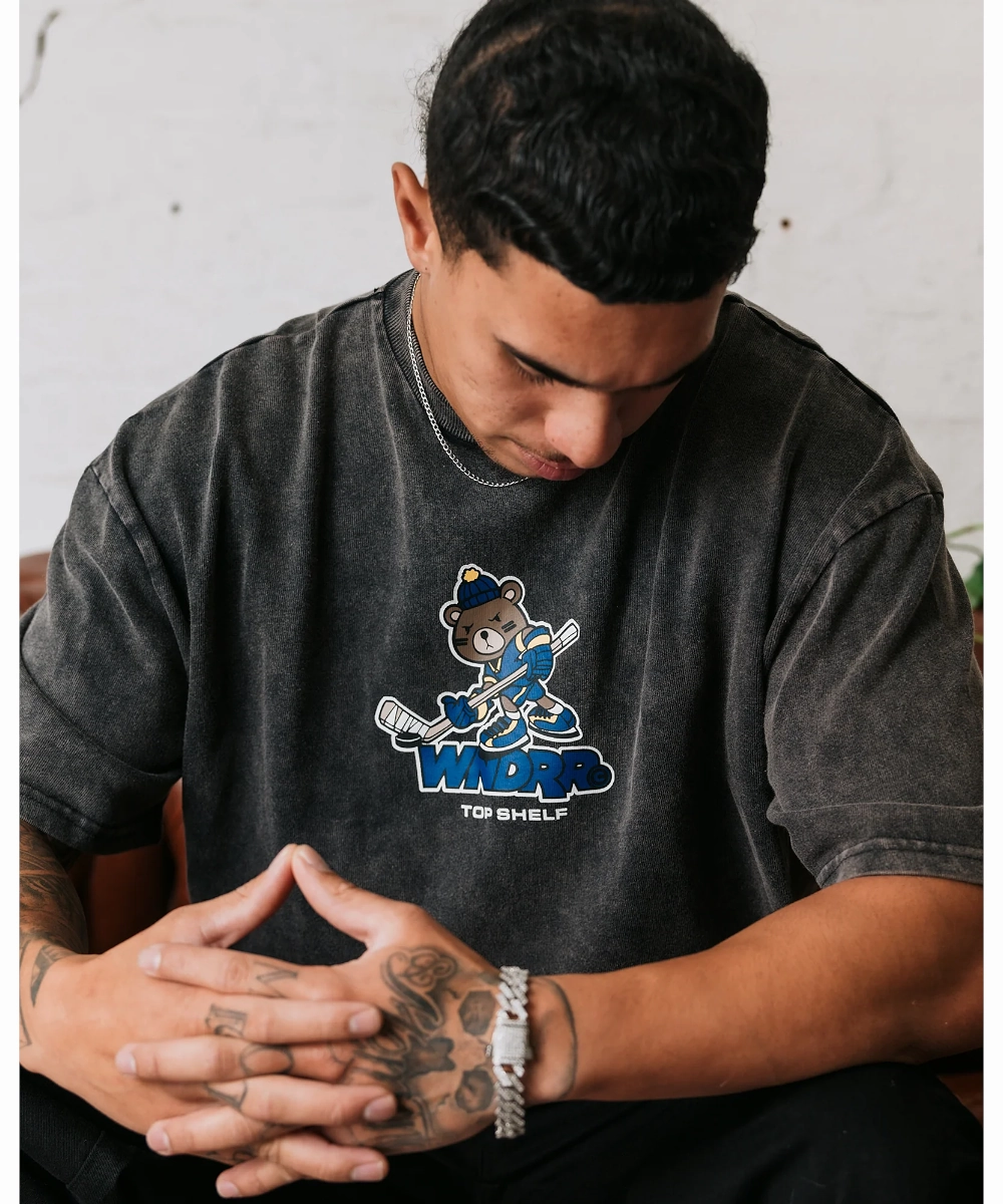 WNDRR Top Shelf Heavy Weight Tee (Washed Black) SoftenedEdges AbrasionFree Edging