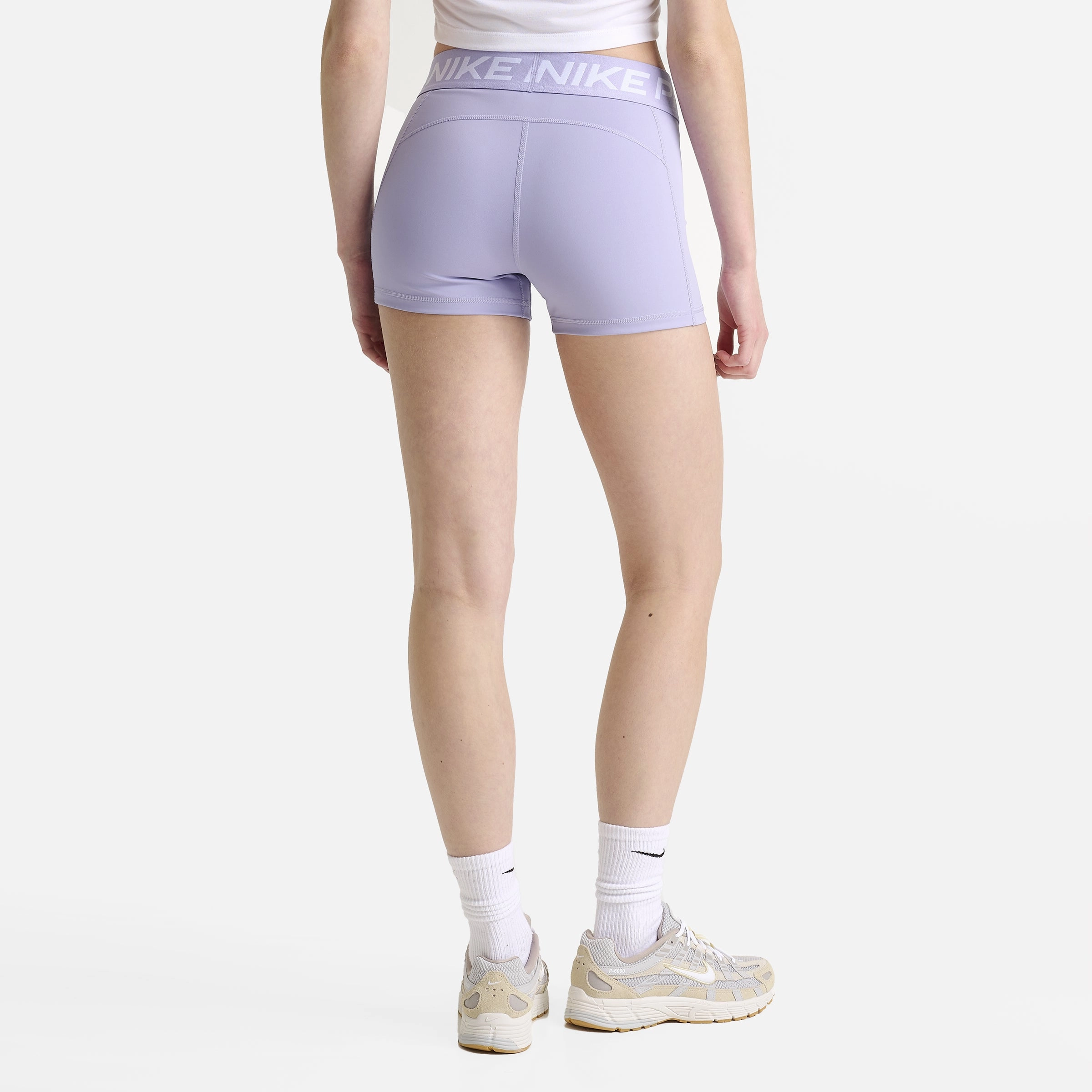 Ventilated Panels hypoallergenic material Nike Pro Women's 3" Shorts Lilac Ice / White
