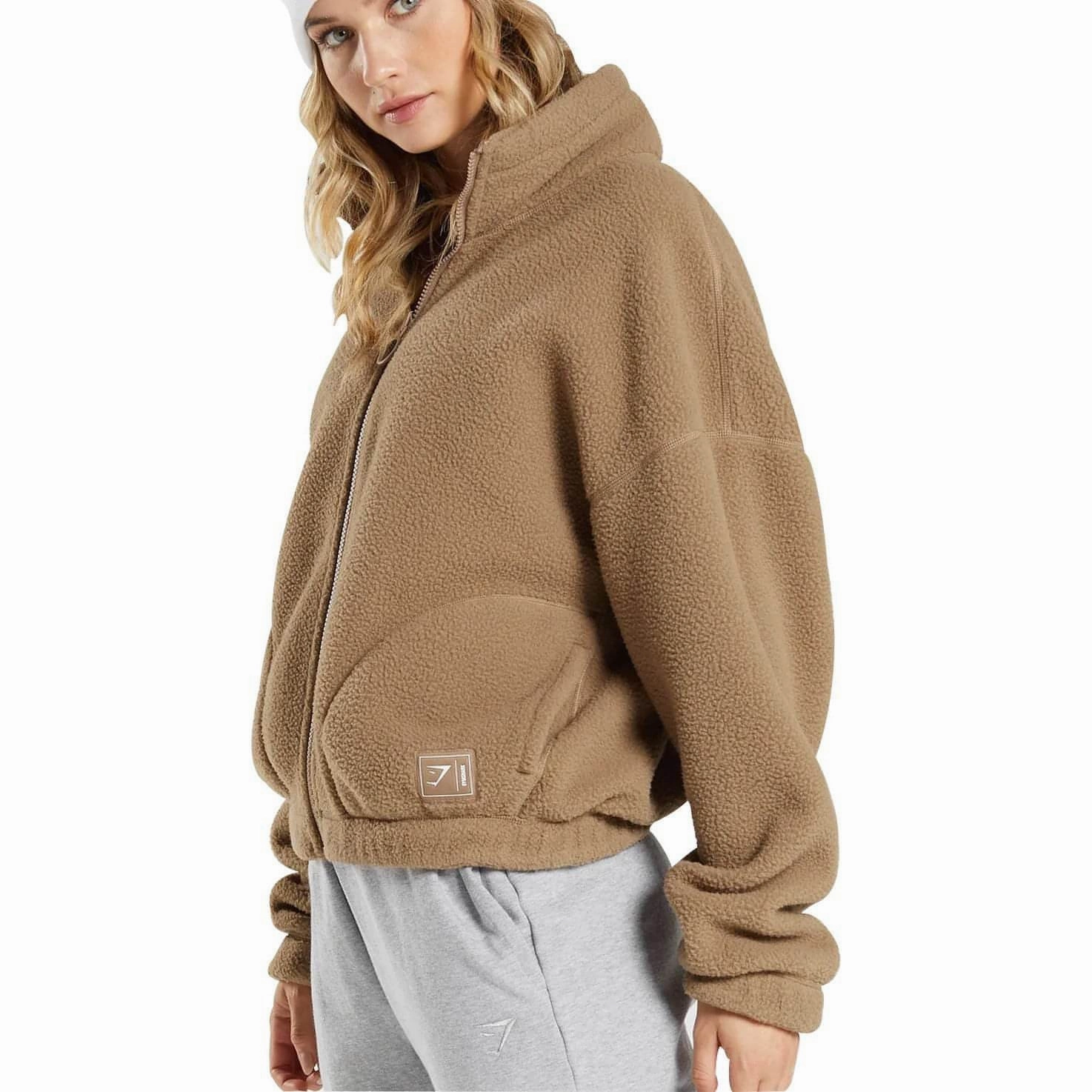 Gymshark Sherpa Womens Jacket - Brown ZeroChafeSeams Push Edge