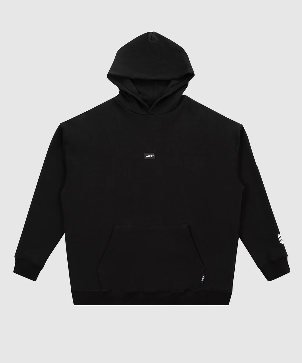Adjustable Straps AbrasiveReinforcedZones WNDRR Hoxton V2 Heavy Weight Hood Sweat (Black)