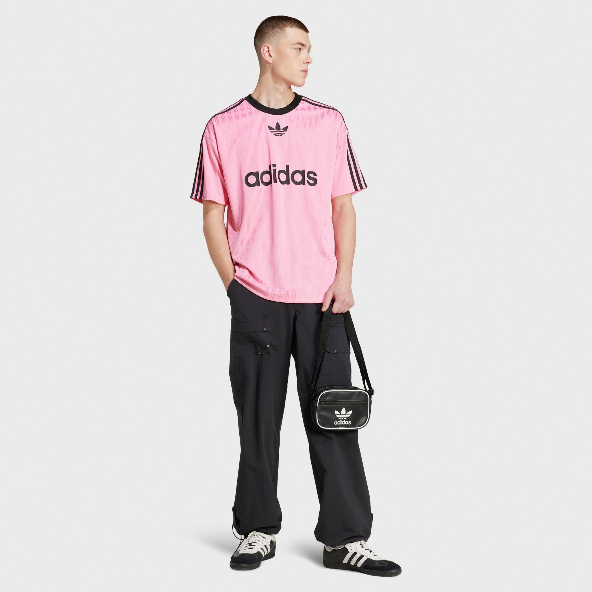 adidas Adicolour Poly T-Shirt Bliss Pink / Black Low Profile Seam Build Brand Image