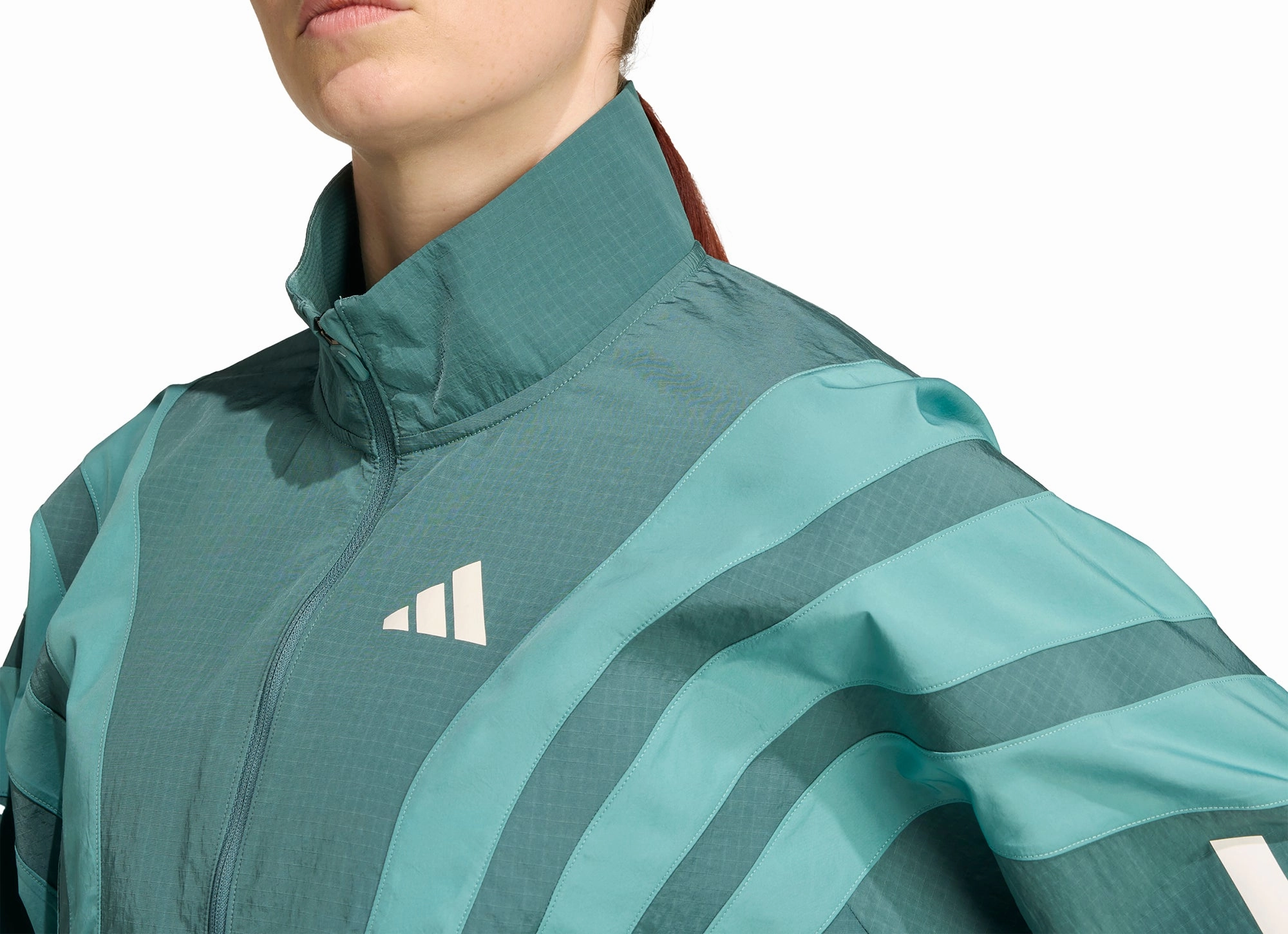 adidas Adizero Archive Womens Running Jacket - Green Dual Zip Functionality