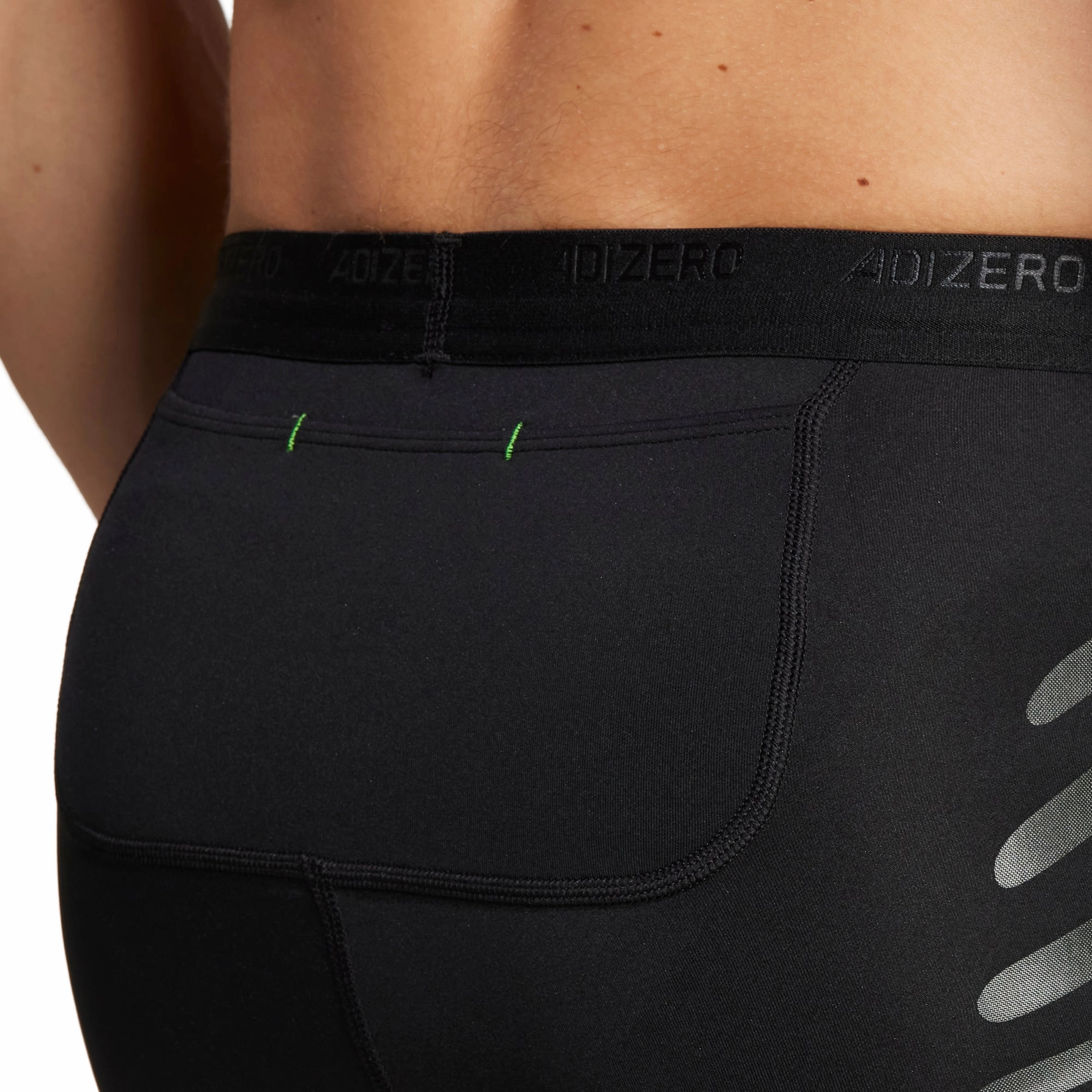 adidas Adizero Control Mens Short Running Tights With Stash Pocket - Black Ventilated Mesh Panels