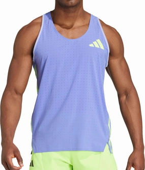 Anti Slip Grippers Ventilated Back adidas Adizero Promo Mens Running Vest - Blue