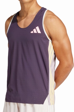 Compliment Noise Reduced Fasteners adidas Adizero Promo Mens Running Vest - Purple