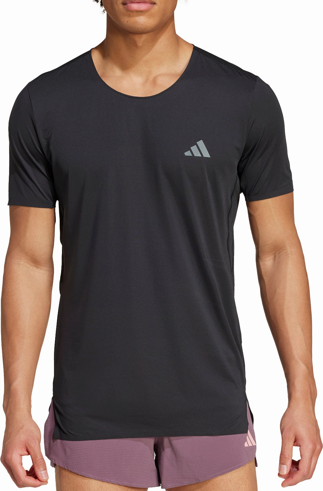 Tagless Neck Label Movable Gusset Design adidas Adizero Short Sleeve Mens Running Top - Black