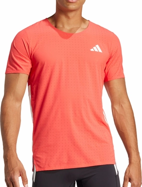 Easy Look Street Trendy adidas Adizero Short Sleeve Mens Running Top - Red