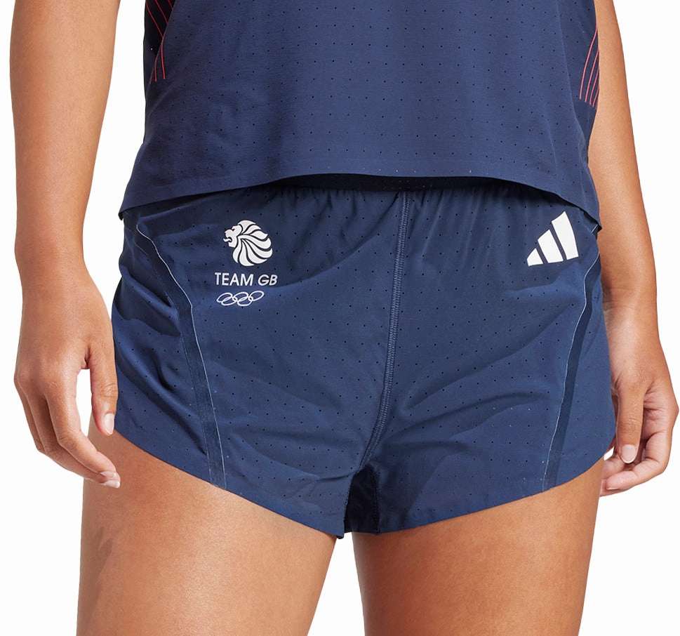 adidas Adizero Team GB Womens Split Running Shorts - Blue Elastic cuffs TearResistant Fabric