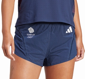 adidas Adizero Team GB Womens Split Running Shorts - Blue Quick Release Closure