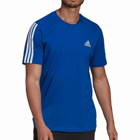 adidas AeroReady 3 Stripes Short Sleeve Mens Running Top - Blue Micro Perforation Modern Trend Look