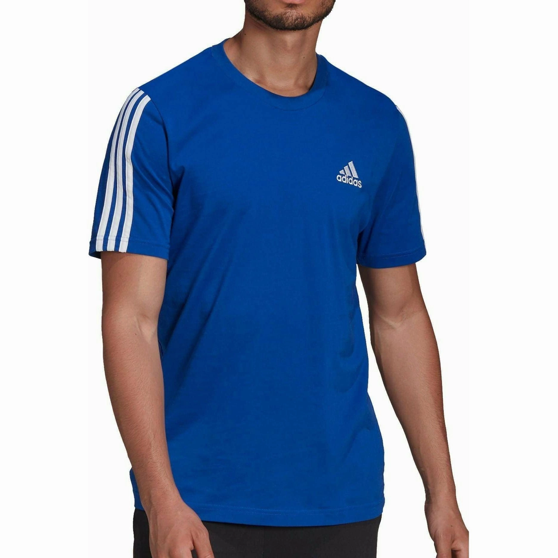 adidas AeroReady 3 Stripes Short Sleeve Mens Running Top - Blue Easygoing Design