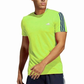 Street Fashion Printed Logo adidas AeroReady 3 Stripes Short Sleeve Mens Running Top - Green