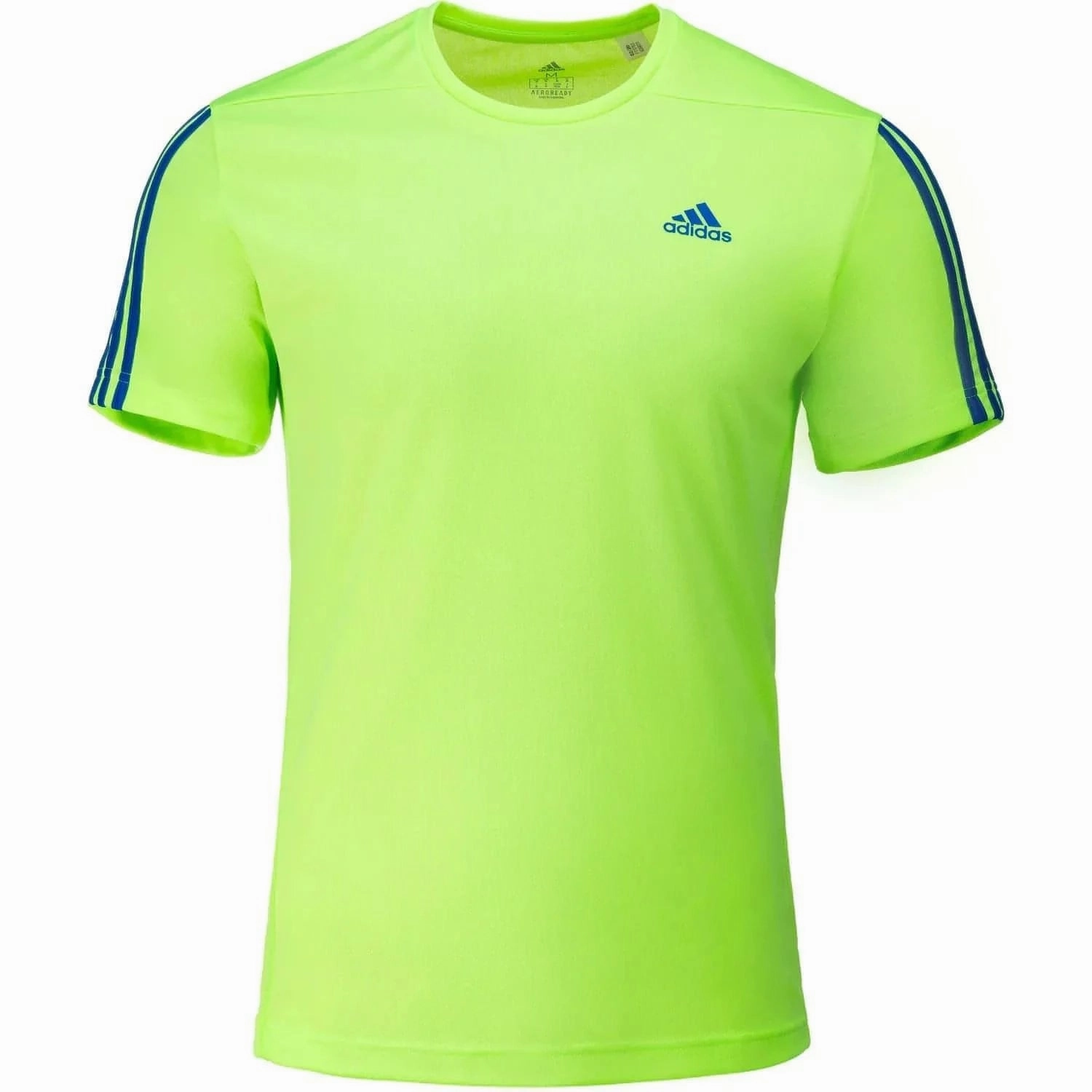 adidas AeroReady 3 Stripes Short Sleeve Mens Running Top - Green Classic Style Trend