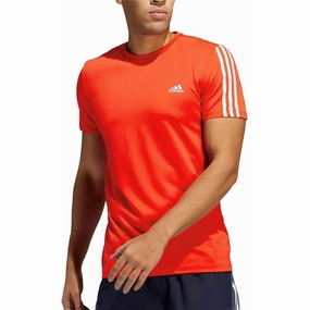 adidas AeroReady 3 Stripes Short Sleeve Mens Running Top - Orange Holiday Comfort Style Quick Dry Fabric