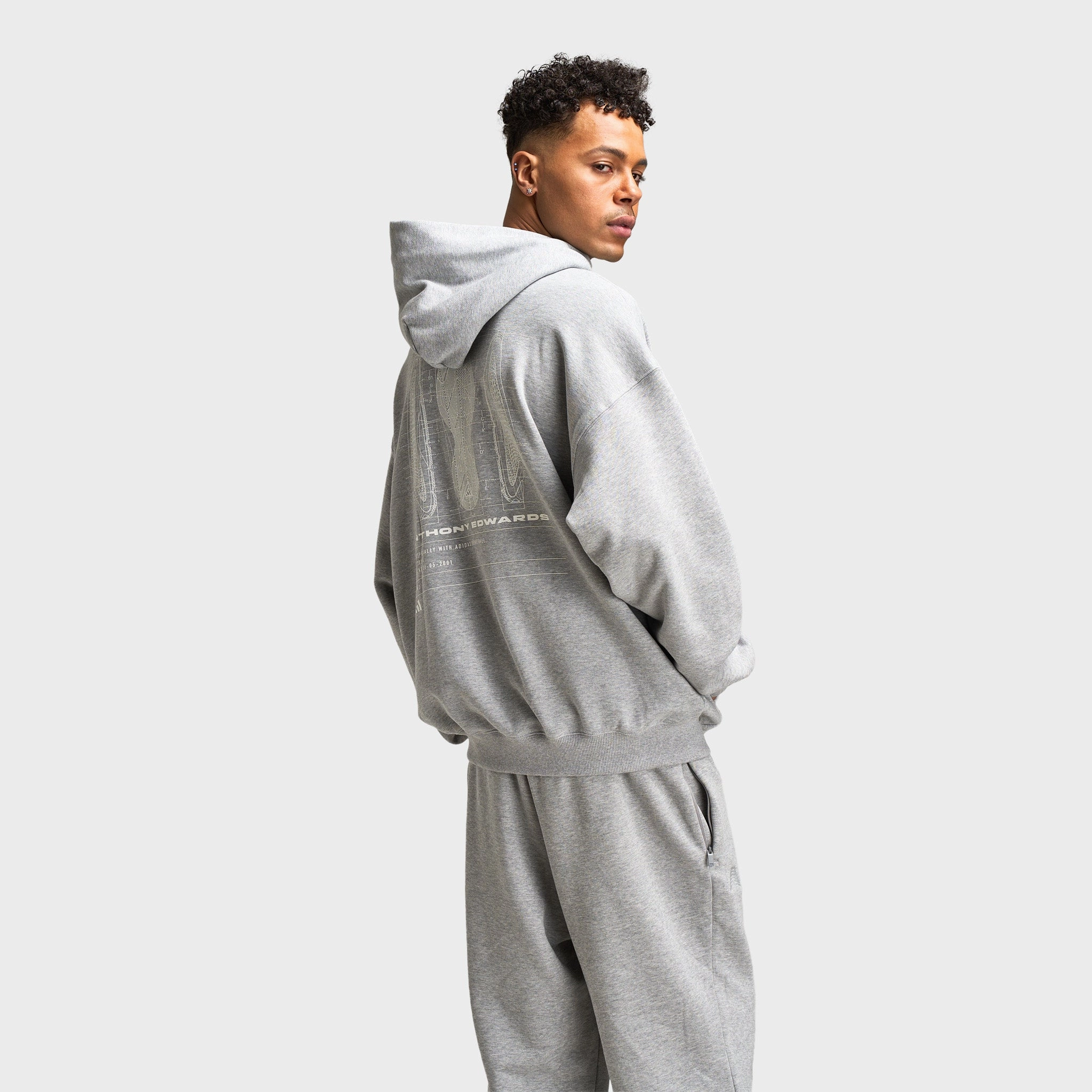 adidas Anthony Edwards GFX Hoodie / Medium Heather Grey Skin-friendly hemp