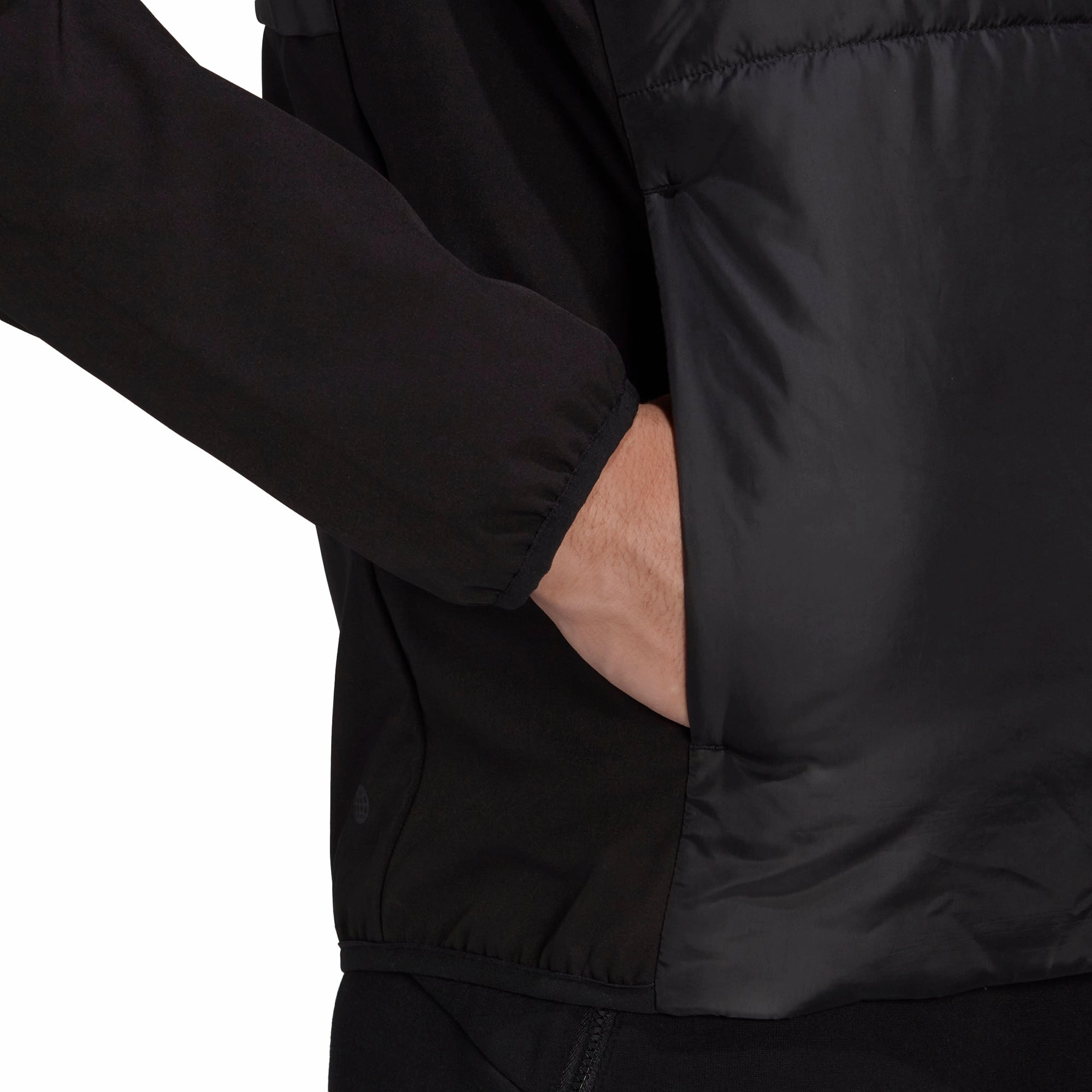 adidas Essentials Insulated Hooded Mens Hybrid Jacket - Black SeamlessBonding Thermal Regulating Hoodie