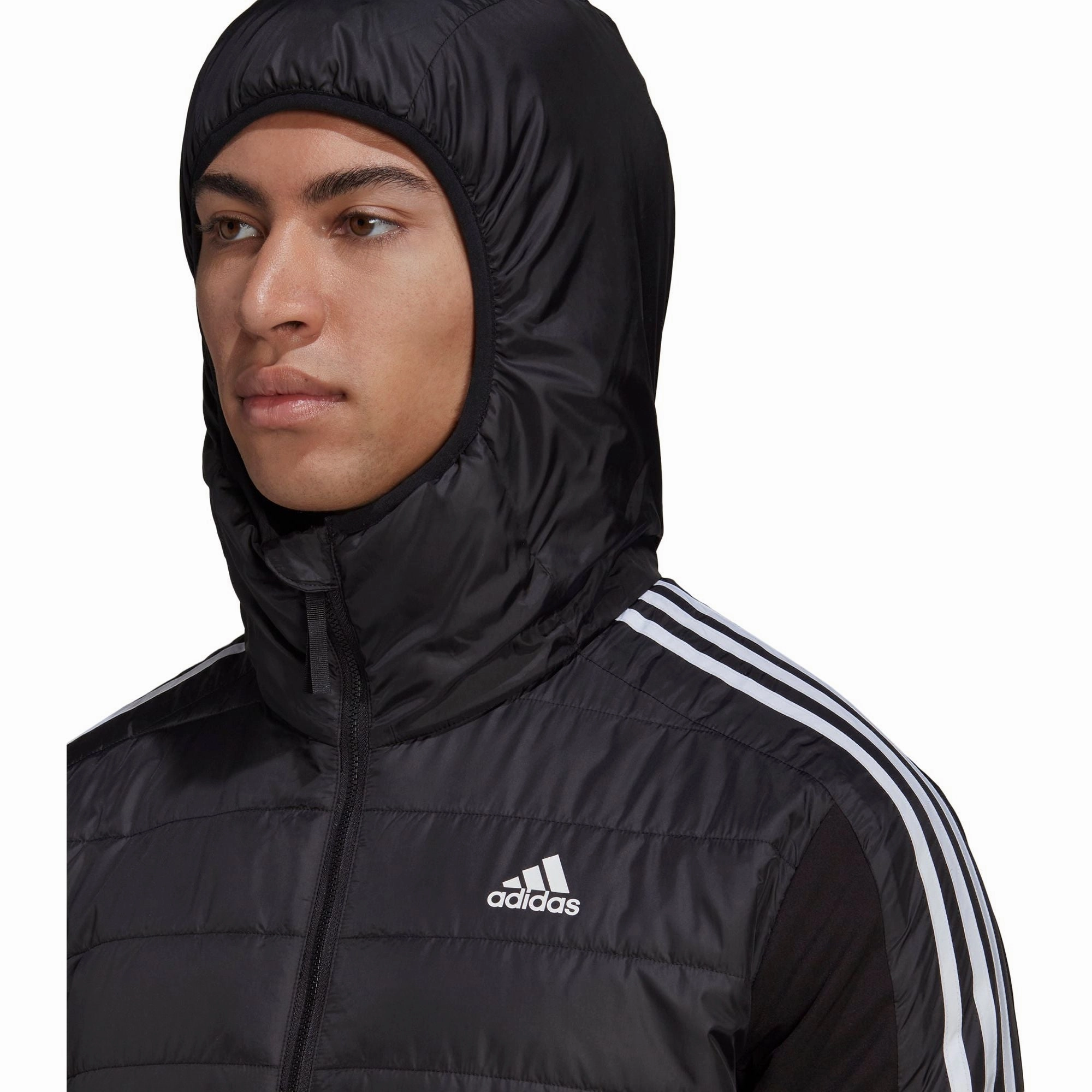 adidas Essentials Insulated Hooded Mens Hybrid Jacket - Black Urban Hike Style NonRestrictiveCut