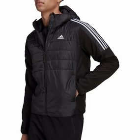 adidas Essentials Insulated Hooded Mens Hybrid Jacket - Black Lightweight Feel
