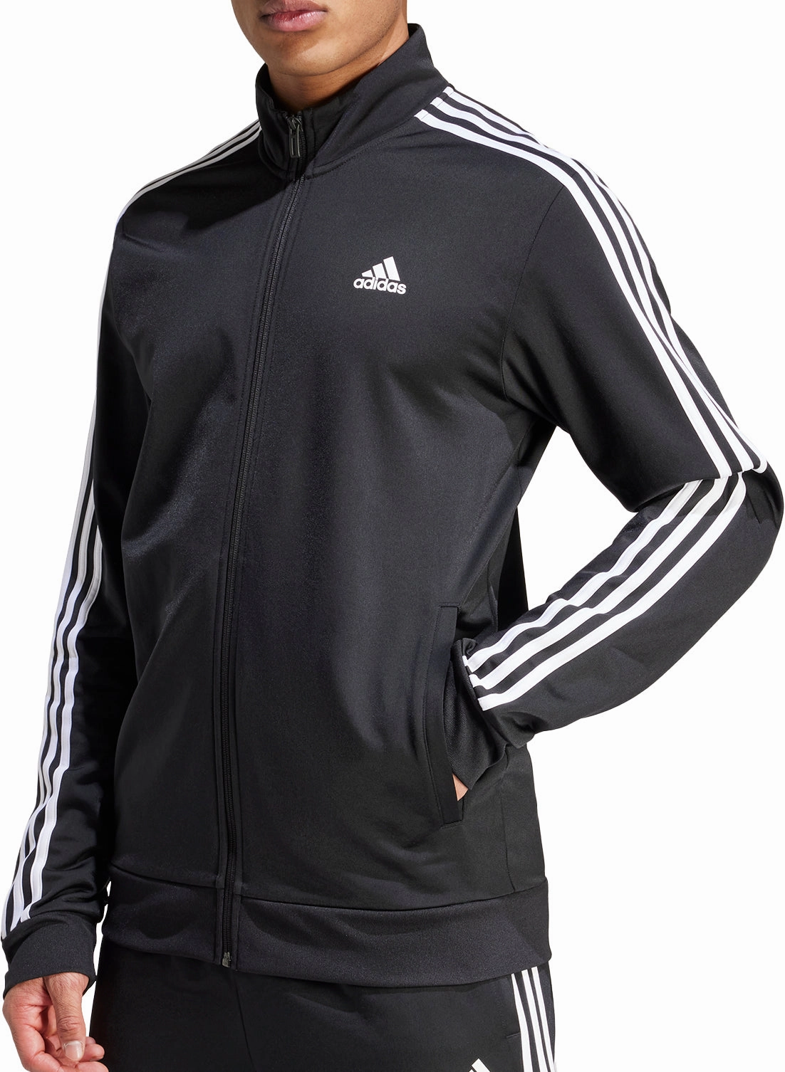 adidas Essentials Warm Up 3 Stripes Mens Track Jacket - Black Thermal Jacket