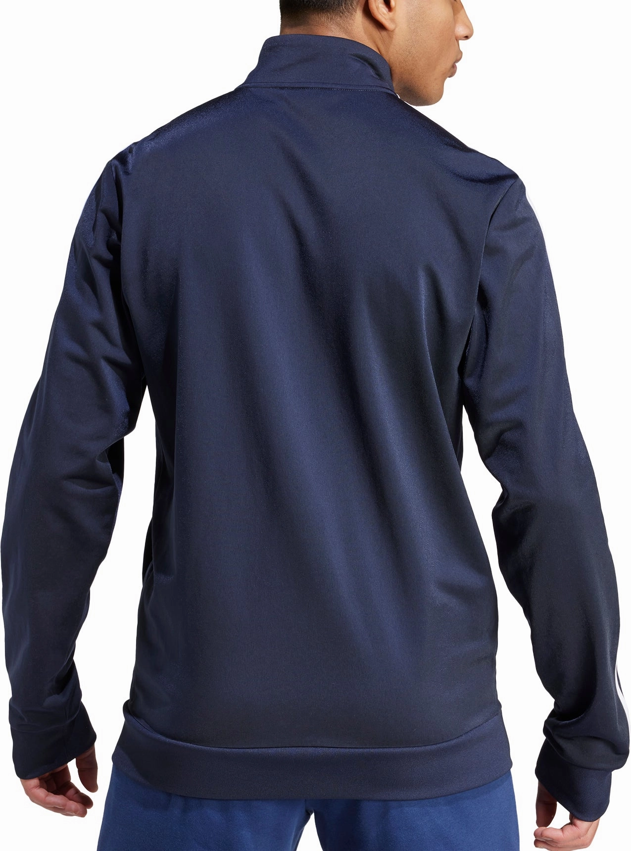 Moisture Wicking Lining Cooperate adidas Essentials Warm Up 3 Stripes Mens Track Jacket - Navy