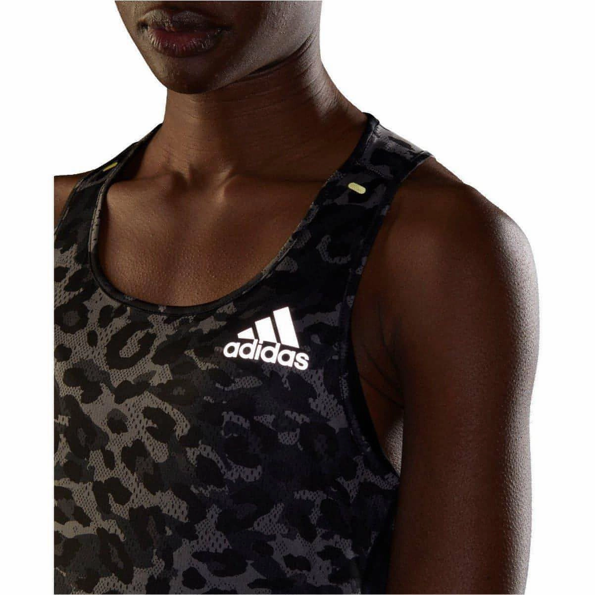adidas Fast Graphic Womens Running Vest Tank Top - Grey Anti Static Treatment