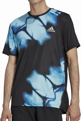 adidas Fast Short Sleeve Mens Running Top - Black Breathable mesh VintageWash
