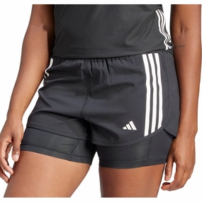 adidas Own The Run 3 Stripes 2 In 1 Womens Running Shorts - Black Quick Dry Technology
