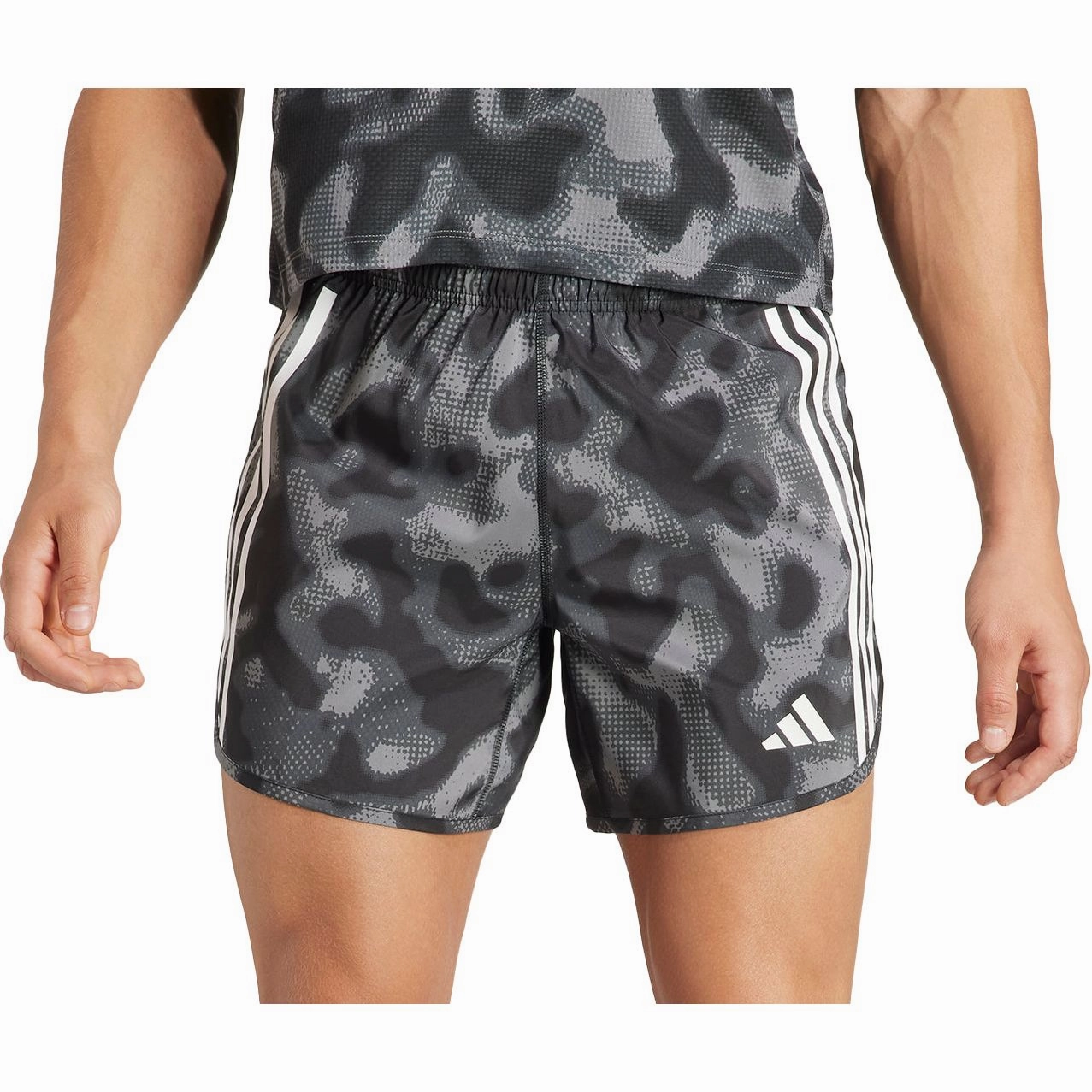 Military-inspired Geometric Shapes adidas Own The Run 3 Stripes 5 Inch Mens Running Shorts - Grey