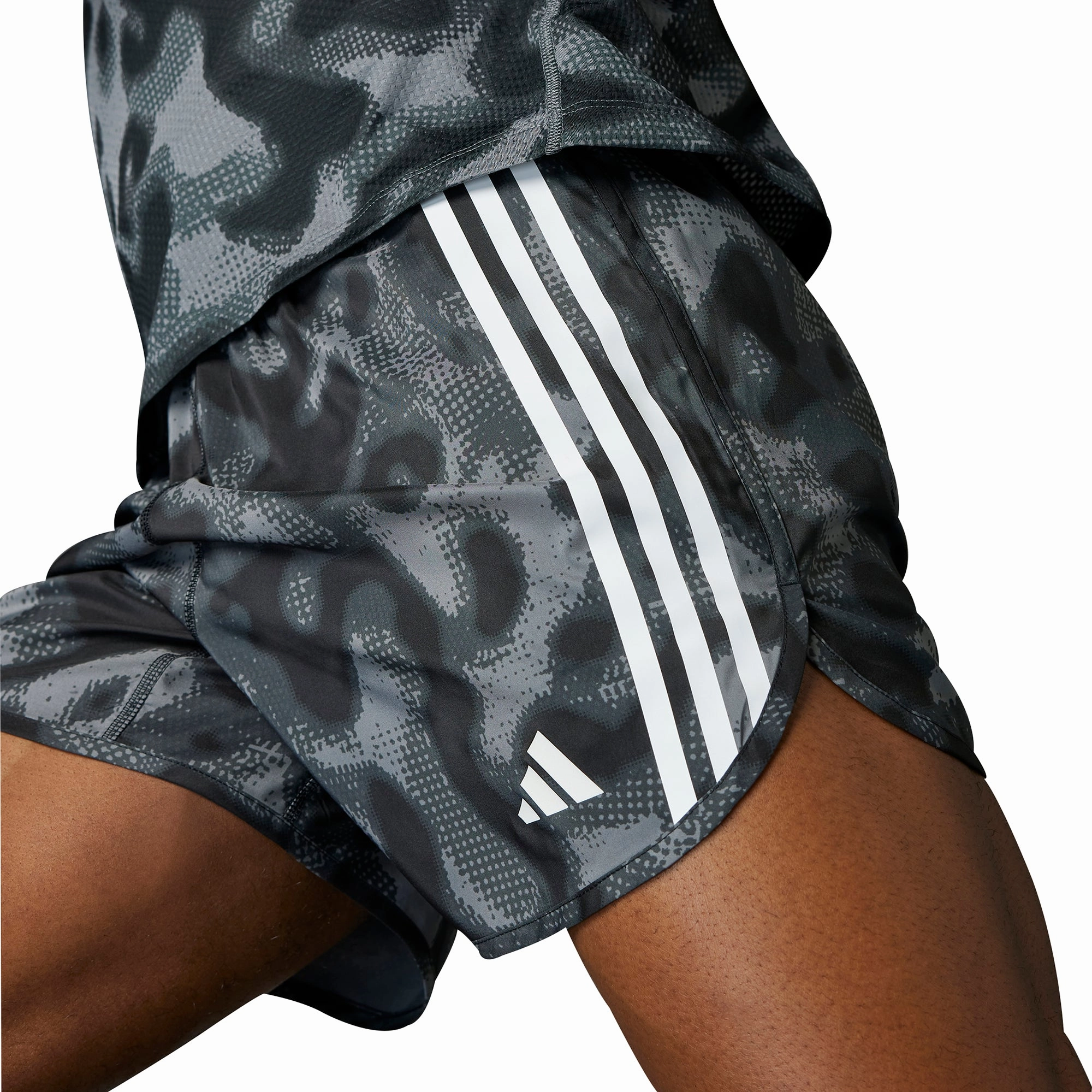 Light Wear adidas Own The Run 3 Stripes 5 Inch Mens Running Shorts - Grey
