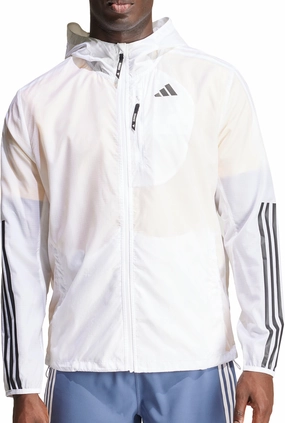 adidas Own The Run 3 Stripes Mens Running Jacket - White Moisture Wicking Liner