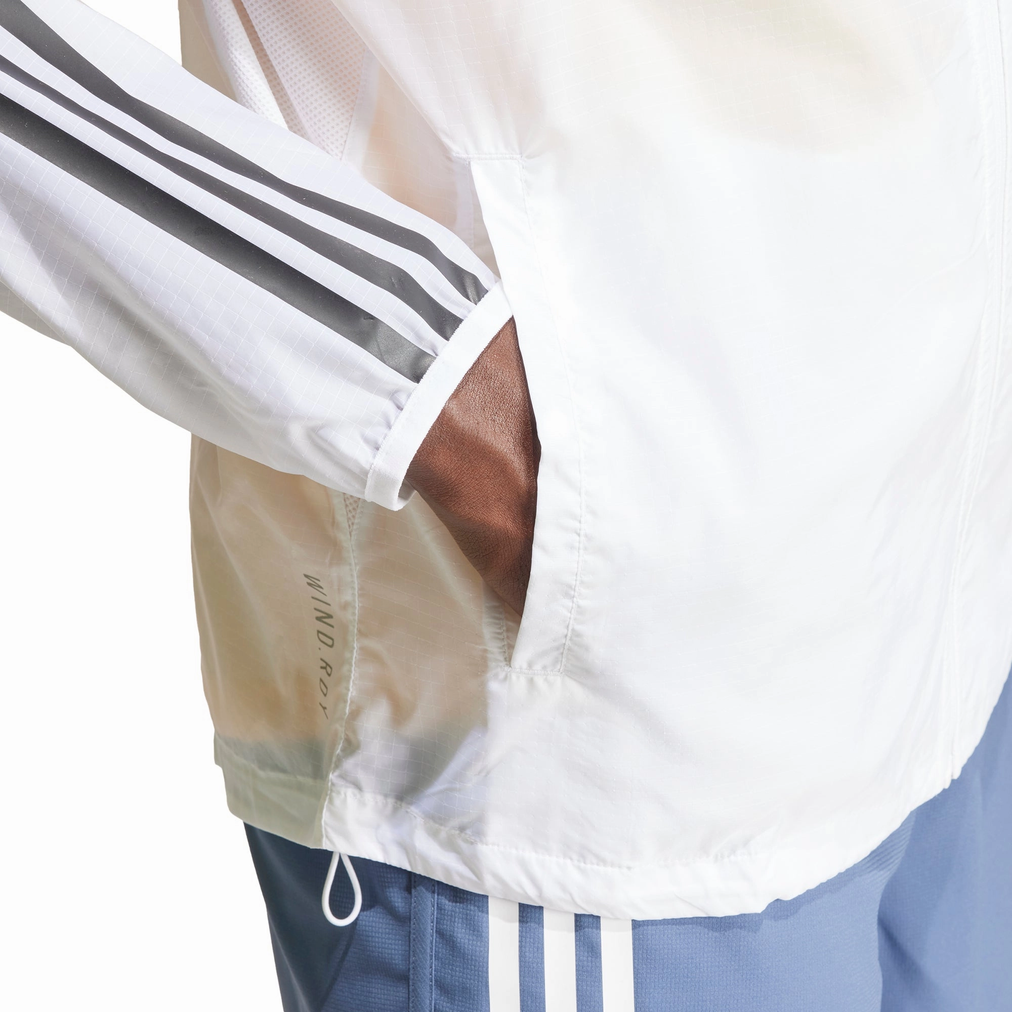 adidas Own The Run 3 Stripes Mens Running Jacket - White Ultra Thin Insulation