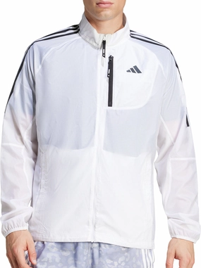 adidas Own The Run 3 Stripes Packable Mens Running Jacket - White Moisture Wicking Liner