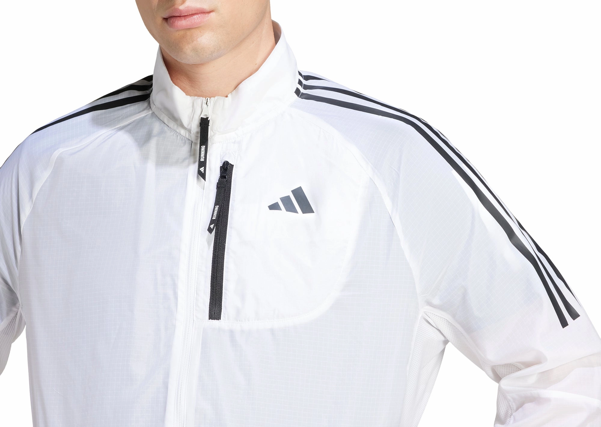 adidas Own The Run 3 Stripes Packable Mens Running Jacket - White color - coordinating Influence