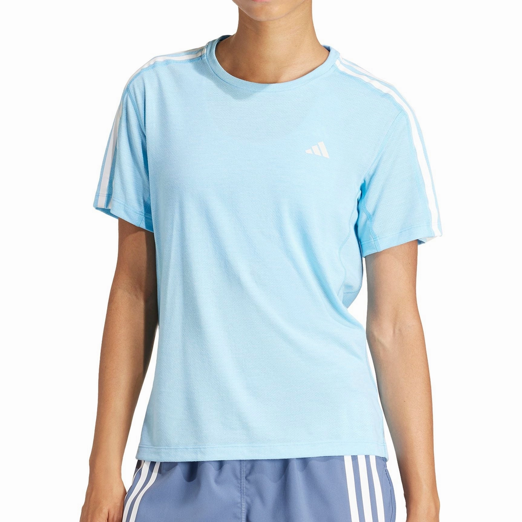 Everyday Style Seasonal Fashion adidas Own The Run 3 Stripes Short Sleeve Womens Running Top - Blue