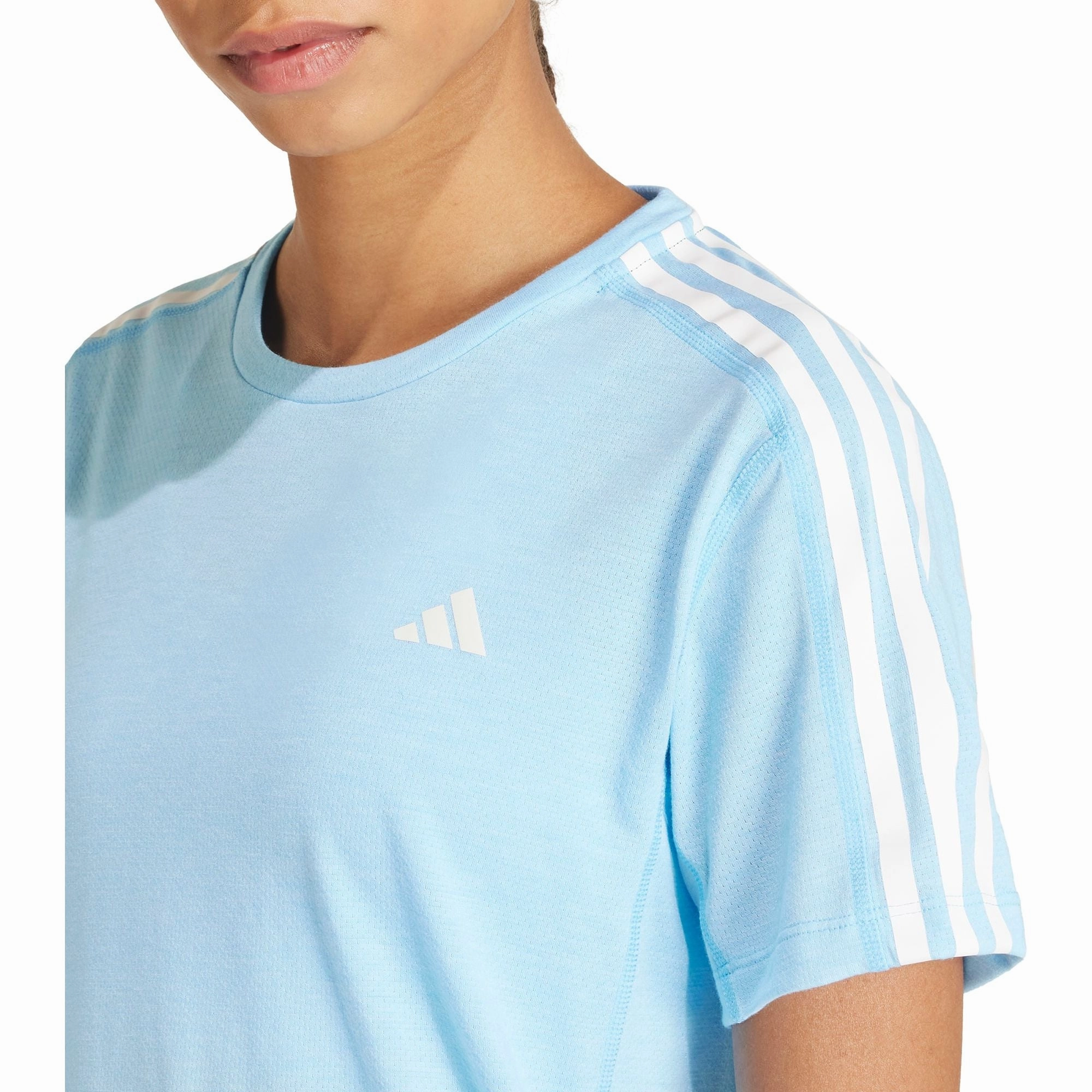 Kids playfulness adidas Own The Run 3 Stripes Short Sleeve Womens Running Top - Blue