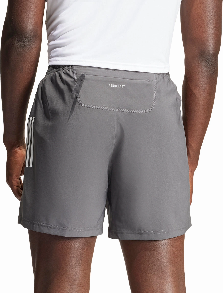 adidas Own The Run 7 Inch Mens Running Shorts - Grey Reflective Safety Details Four Way Stretch Fabric