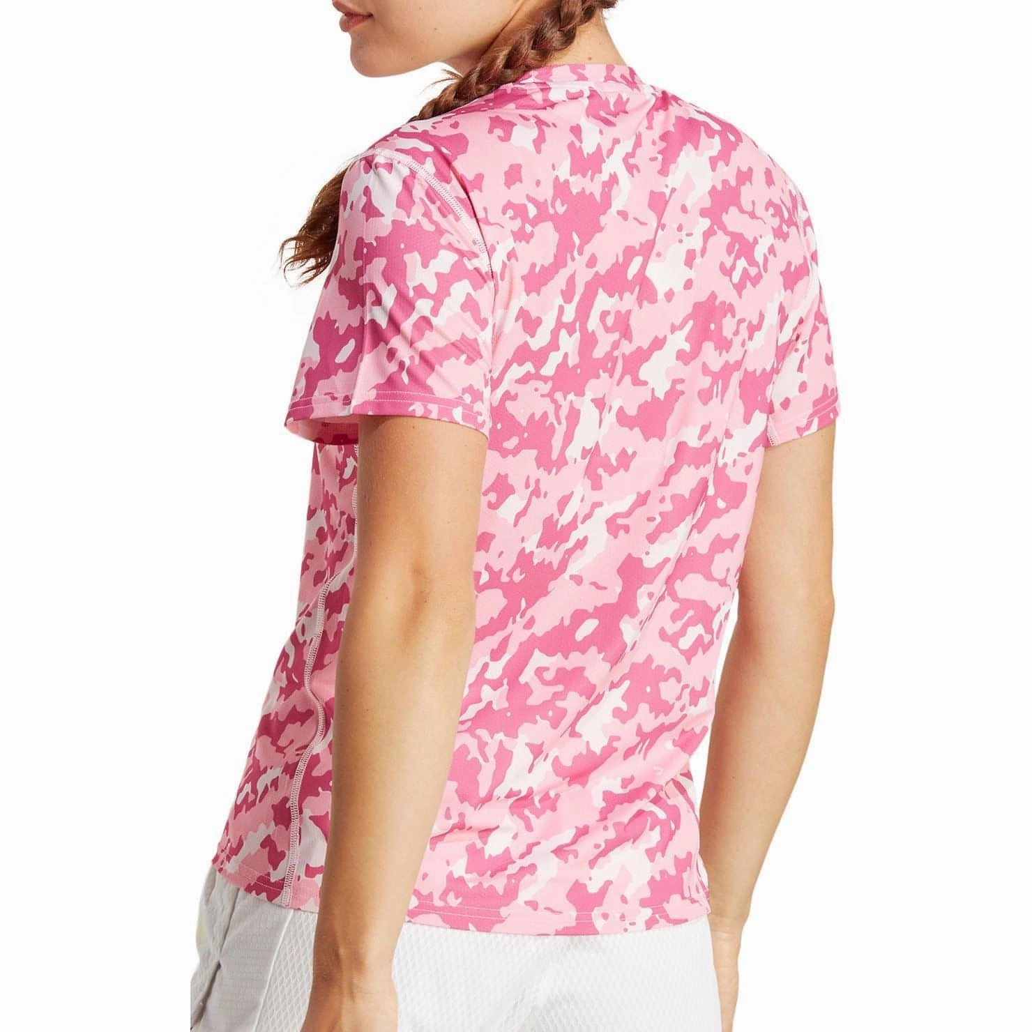 Low Impact Manufacturing adidas Own The Run Camo Short Sleeve Womens Running Top - Pink