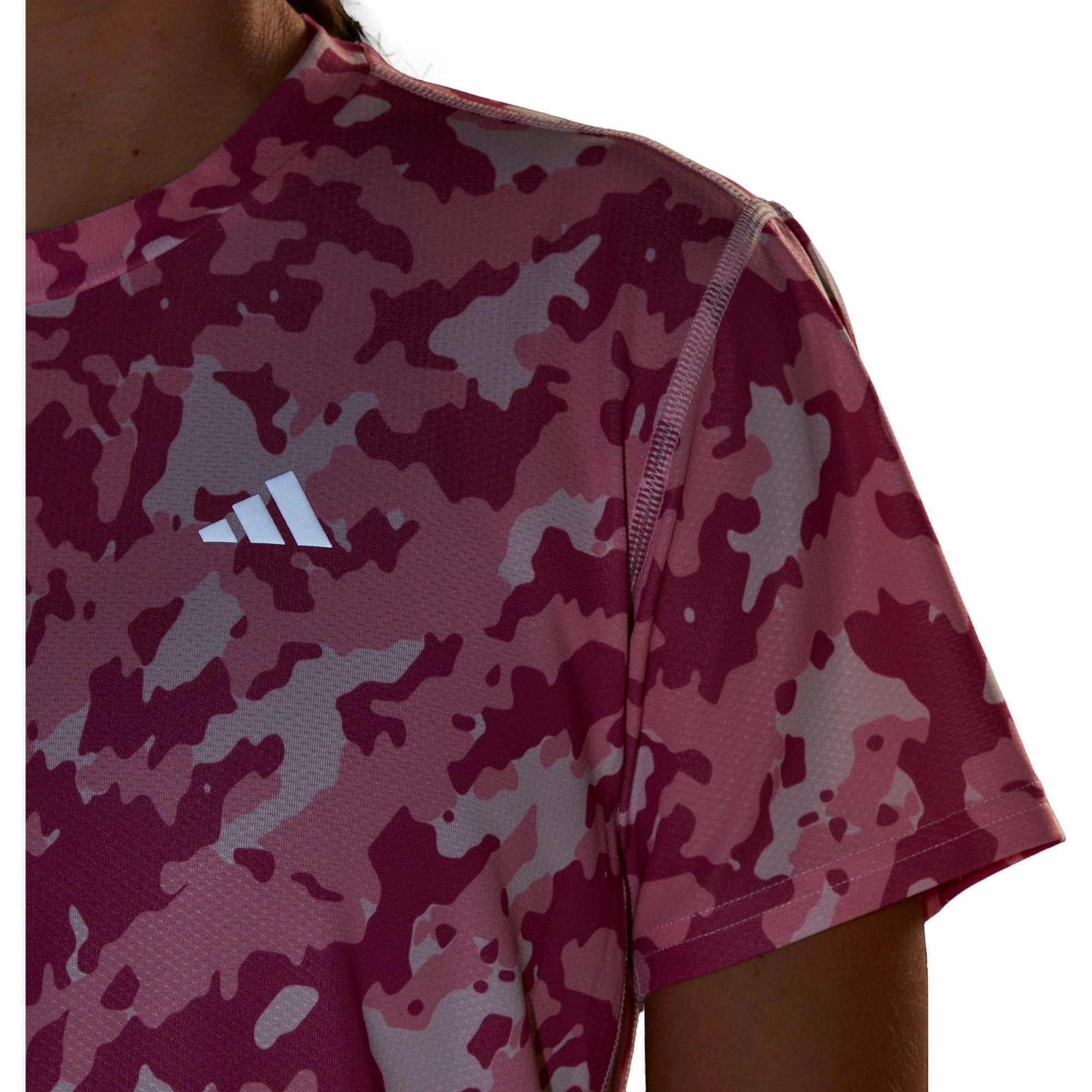 adidas Own The Run Camo Short Sleeve Womens Running Top - Pink Minimal Style Trend Urban Look