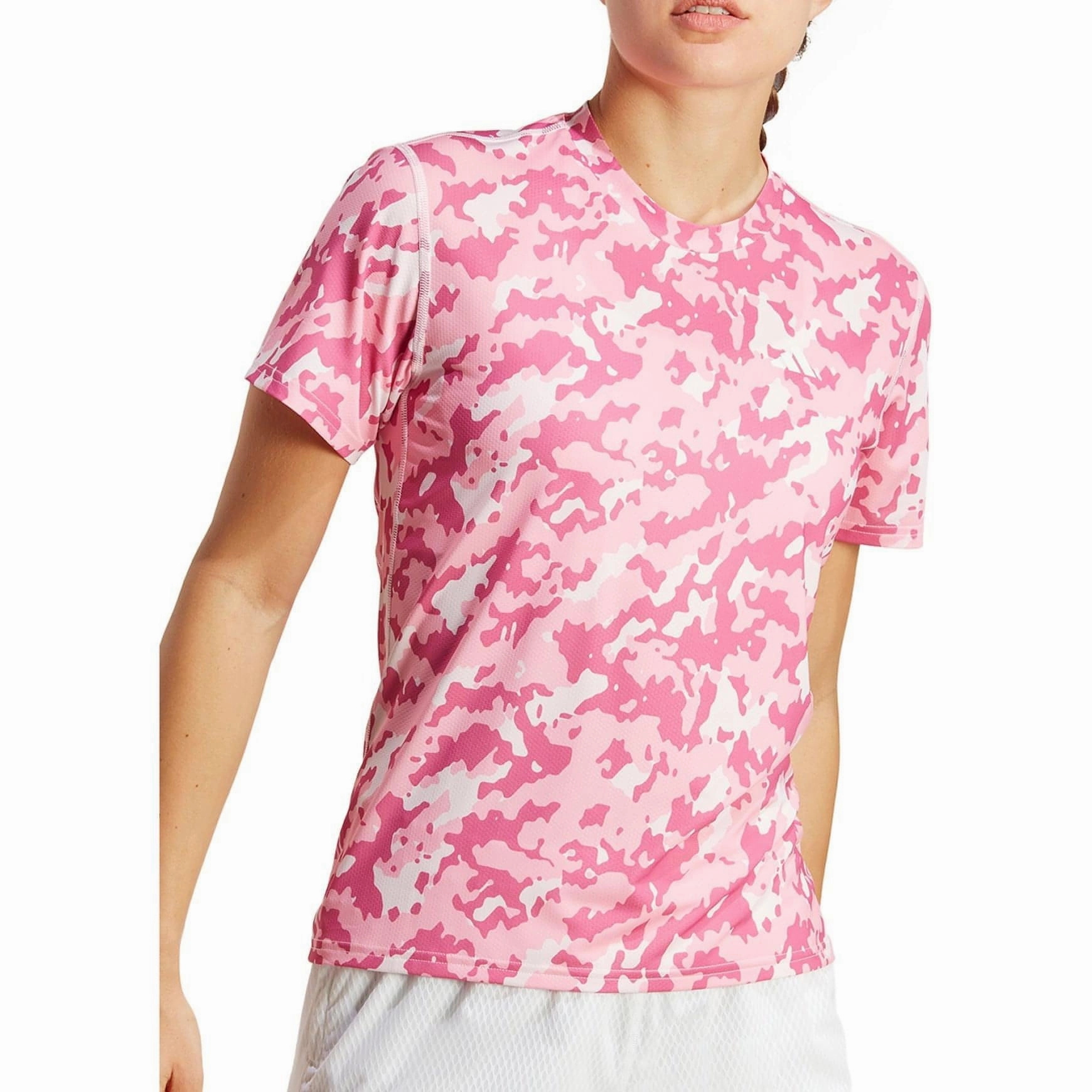 Tight Fit adidas Own The Run Camo Short Sleeve Womens Running Top - Pink