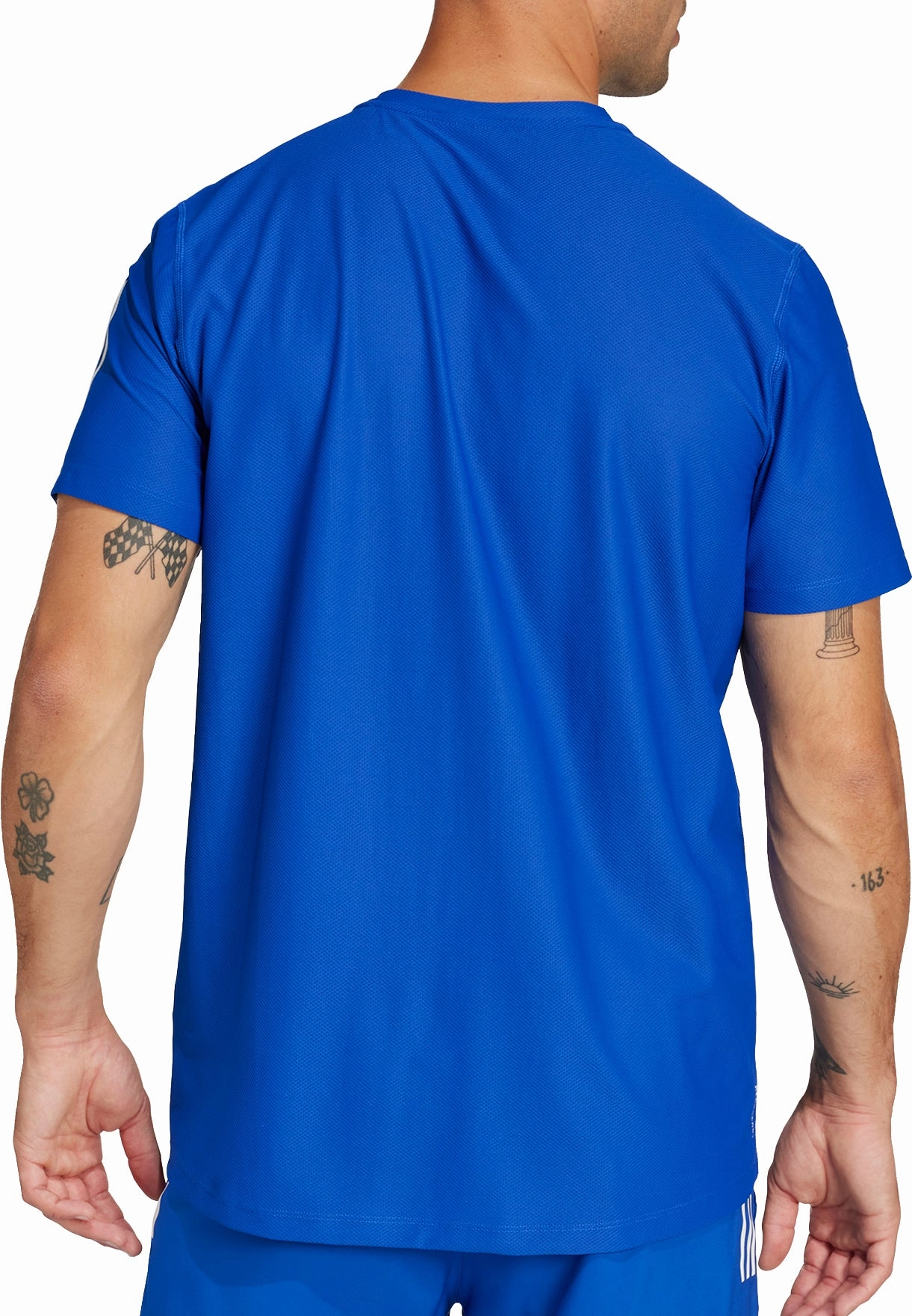 adidas Own The Run Short Sleeve Mens Running Top - Blue Layered Shoulder Design Sustainable