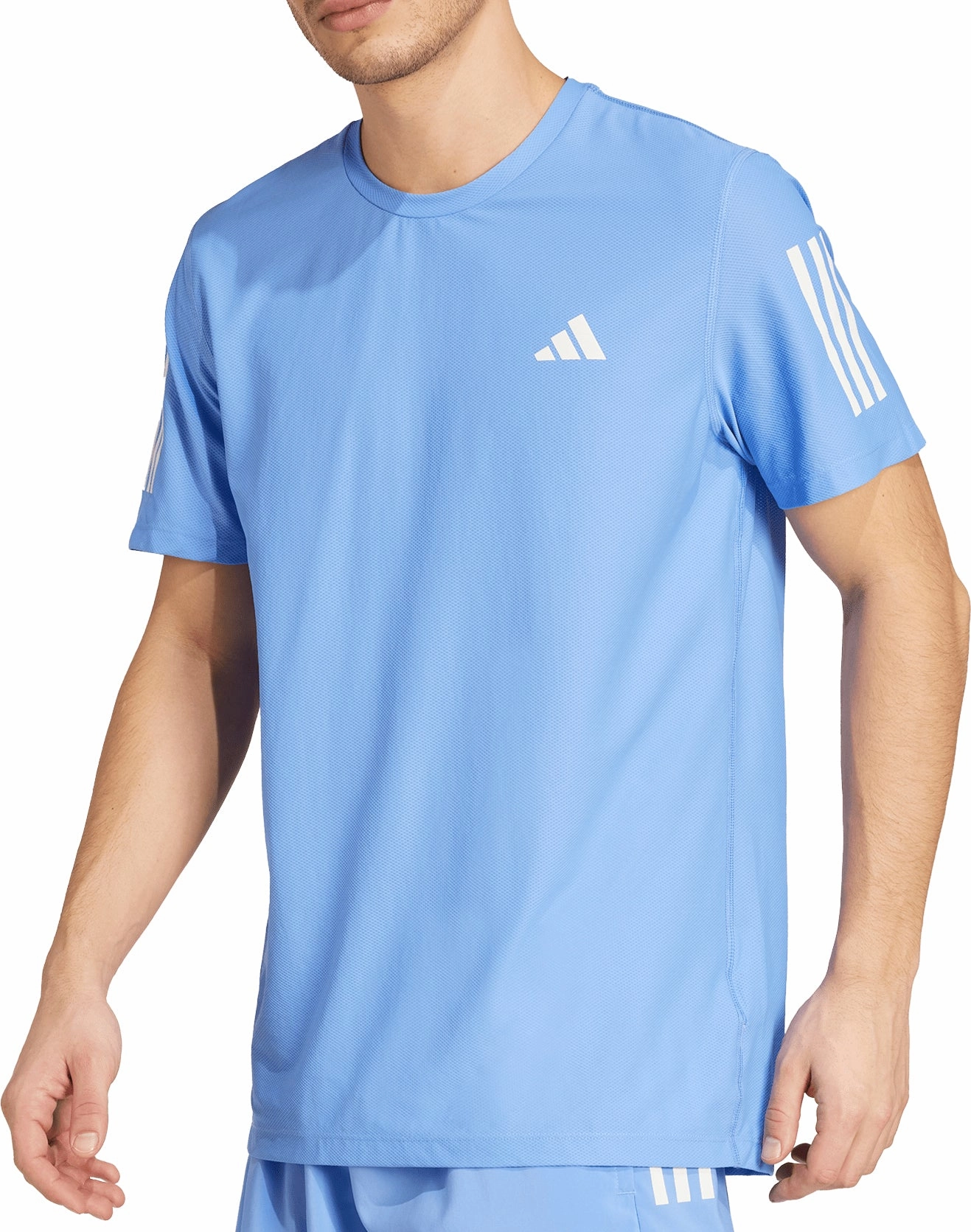 adidas Own The Run Short Sleeve Mens Running Top - Blue Sporty Comfort Wear LayeredSleeveConstruction