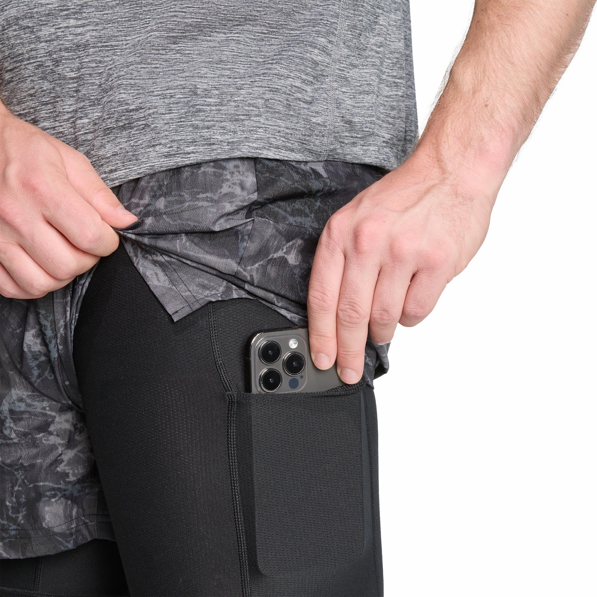 adidas Own The Run Spray Dye 2 In 1 Mens Running Shorts - Grey Reinforced Stress Points