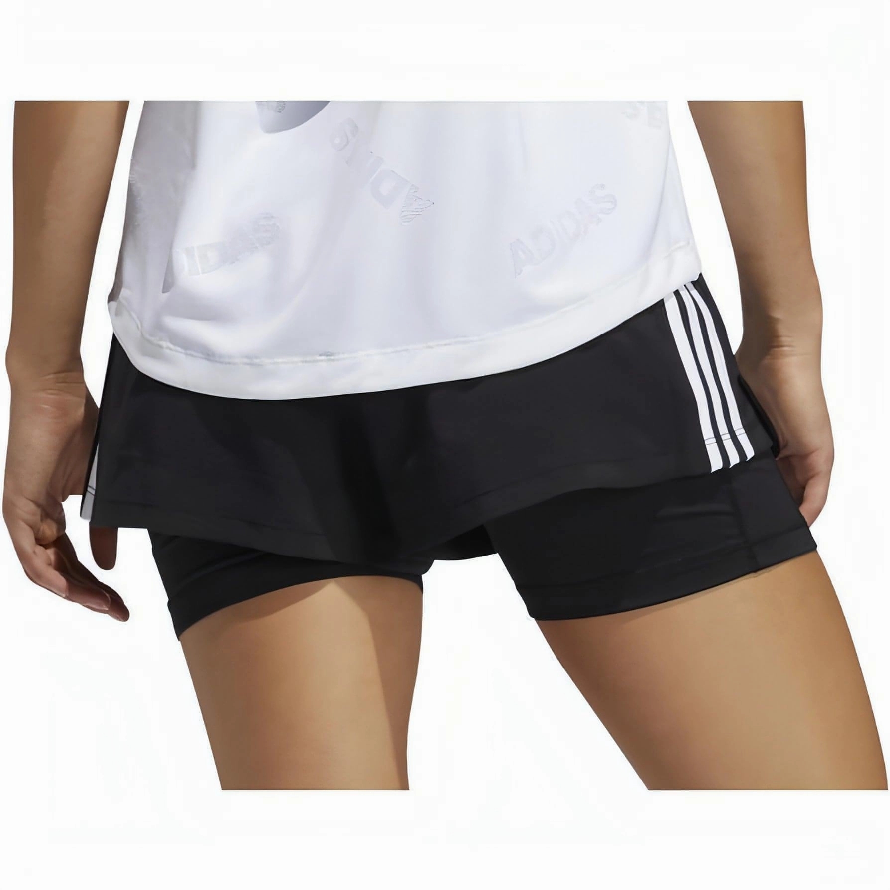 adidas Pacer 3 Stripes Woven 2 In 1 Womens Training Shorts - Black Ergonomic Pattern CompactPackability