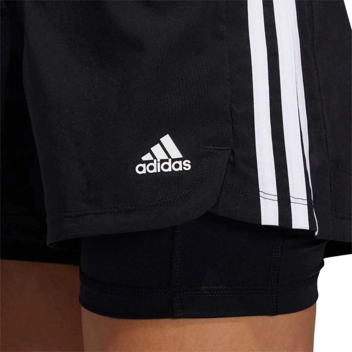 ZeroChafeSeams adidas Pacer 3 Stripes Woven 2 In 1 Womens Training Shorts - Black